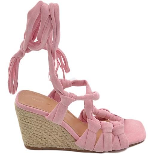 Malu Shoes sandali zeppa donna rosa in camoscio suola in cordone e gomma moda mykonos alla schiava gladiatore