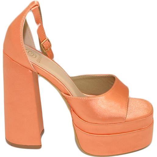 Malu Shoes sandalo donna tacco in raso arancione tacco doppio 15 cm plateau 6 cm cinturino alla caviglia open toe moda
