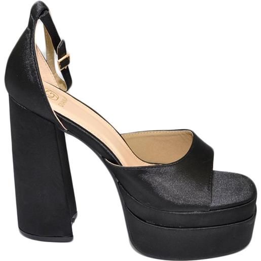 Malu Shoes sandalo donna tacco in raso nero tacco doppio 15 cm plateau 6 cm cinturino alla caviglia open toe moda