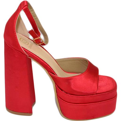 Malu Shoes sandalo donna tacco in raso rosso tacco doppio 15 cm plateau 6 cm cinturino alla caviglia open toe moda