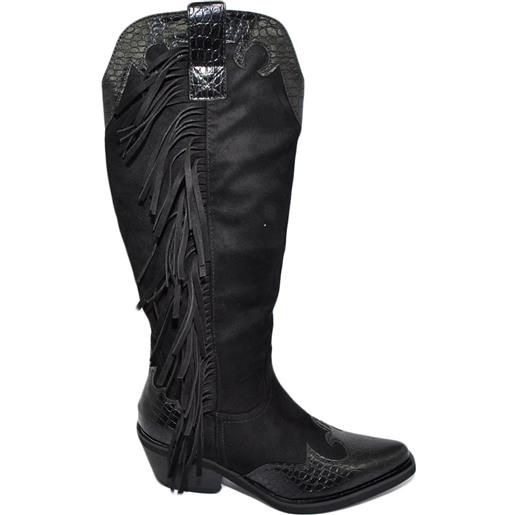 Malu Shoes stivali donna camperos texani stile western nero fantasia astratta pelle su camoscio tinta unita sopra ginocchio zip