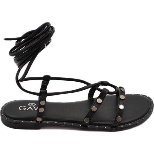 Malu Shoes sandalo basso positano nero alla schiava con fascette sottili borchie argento allacciate moda estate
