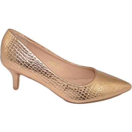Malu Shoes decollete' scarpe donna a punta oro rosa tartarugato tacco a spillo midi 5 cm in pelle comodo cerimonie eventi ufficio