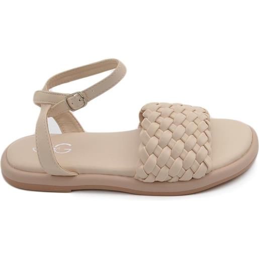 Malu Shoes sandalo basso donna estivo beige con rialzo e memory fora fascia intrecciata e cinturino alla caviglia