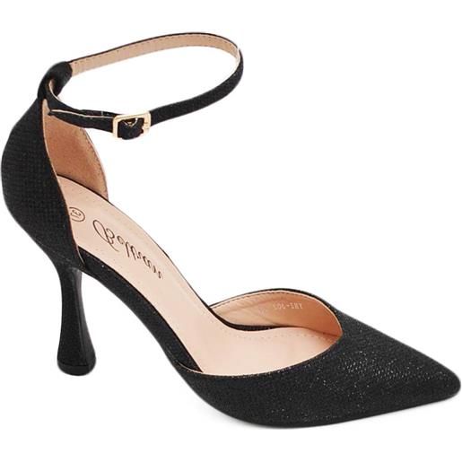 Malu Shoes decollete donna in glitter nero con cinturino alla caviglia e tacco a base stabile 10 cm elegante comodo