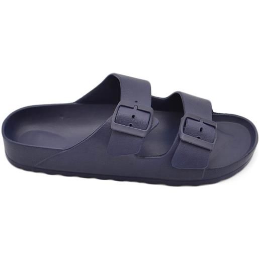 Malu Shoes sandalo pantofola basso uomo blu gomma da spiaggia impermeabile con due fibbie regolabili fondo antishock comodo estate