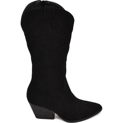 Malu Shoes camperos donna stivali texani nero in camoscio con tacco 5 cm tinta unita zip moda