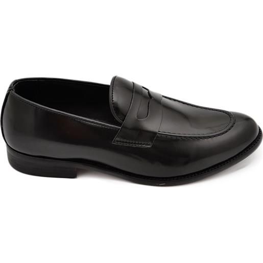 LUISANTIAGO scarpe college uomo inglese mocassino nero vera pelle spazzolato fondo gomma sottile handmade italy