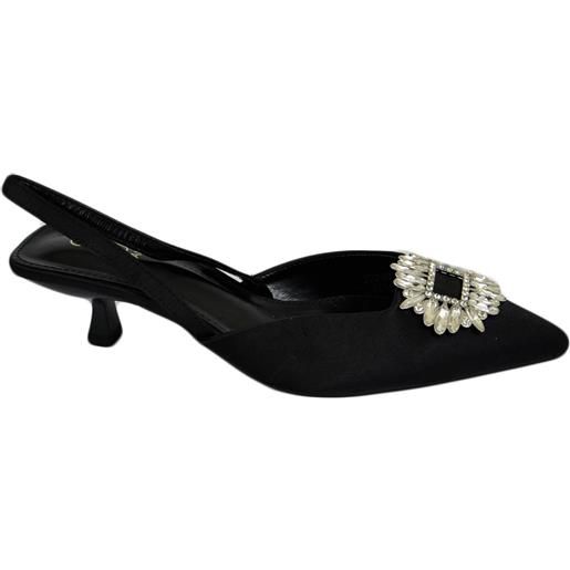 Malu Shoes decollete' donna nero open toe tacco 3 cm elegnte gioiello fermaglio circolare cinturino tallone comodo moda giovane