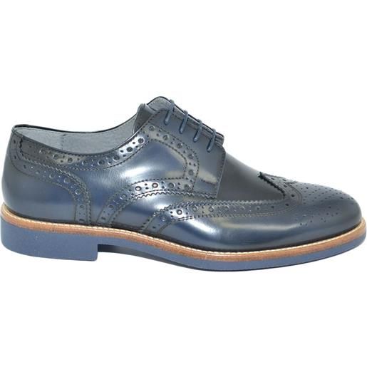 Malu Shoes scarpa uomo stringata francesizz vera pelle abrasivata spazzolata blu con gomma light intersuola cuoio handmade in italy