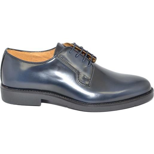 Malu Shoes scarpe uomo stringate art. 014 vera pelle abrasivato blu made in italy fondo antiscivolo gomma light cerimonia elegante