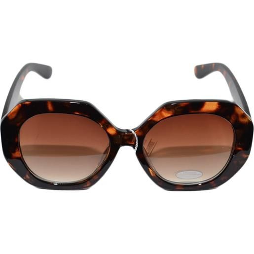 Malu Shoes occhiali da sole donna sunglasses tartarugato marrone lente fume' forma esagonale calibrataoversize made in italy