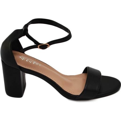 Malu Shoes sandalo alto donna nero con tacco doppio 8cm cinturino alla caviglia linea basic cerimonia evento elegante