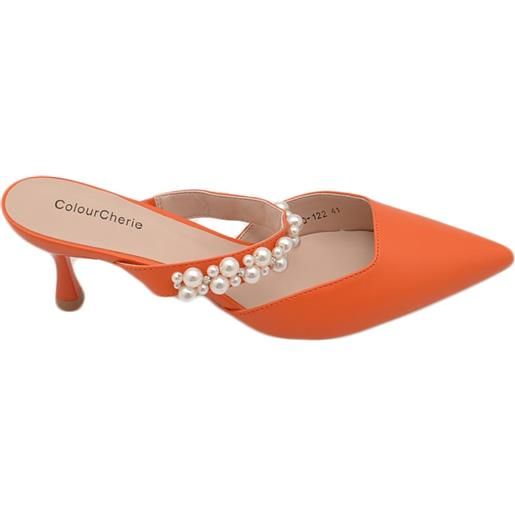 Malu Shoes decollete mules slingback arancione con fascia di perline sul dorso tacco a spillo comodo 5 cm moda