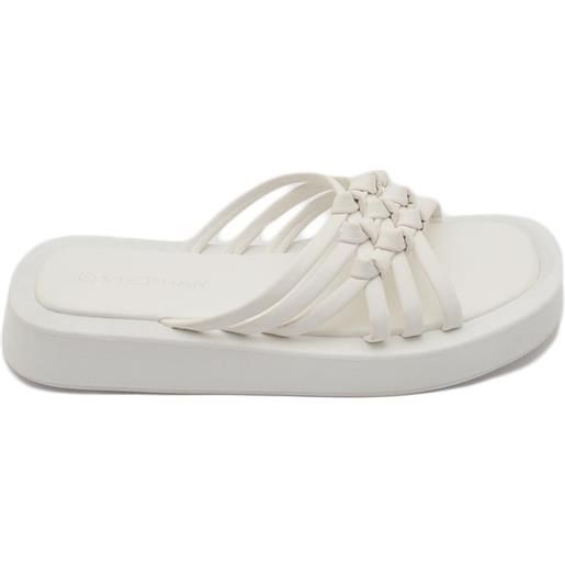 Malu Shoes pantofola ciabatta donna platform zeppa in gomma bianco con fascia intrecciata comoda memory foam estate