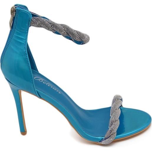 Malu Shoes sandali gioiello donna turchese in vernice treccia di strass sulla caviglia piede tacco a spillo 12 elegante