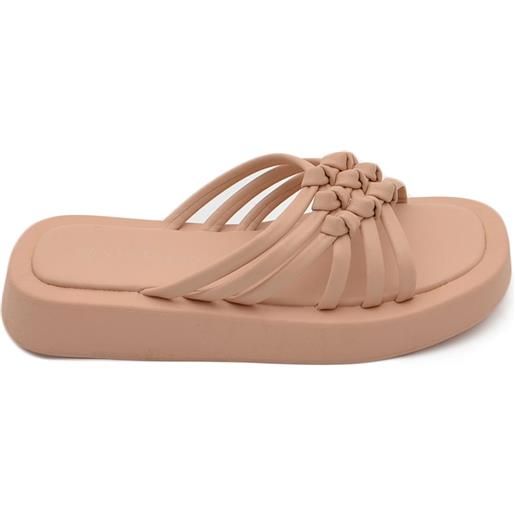 Malu Shoes pantofola ciabatta donna platform zeppa in gomma beige nude con fascia intrecciata comoda memory foam estate