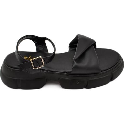 Malu Shoes sandali donna donna platform zeppa nera con fascia inbottitae cinturino alla caviglia comodo