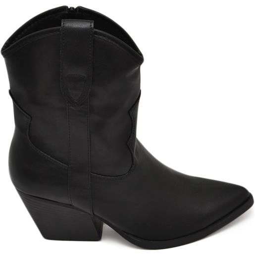 Malu Shoes texano tronchetti donna camperos in ecopelle nera stivaletti con tacco largo comodo 5 cm liscio alla caviglia zip