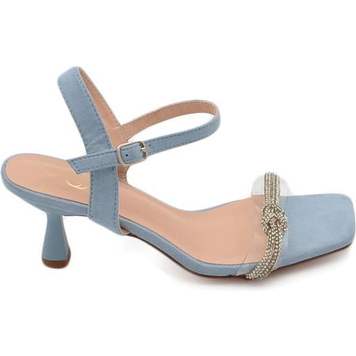 Malu Shoes sandalo gioiello donna azzurro tacco 5 cm fascia polvere di strass luccicanti cerimonia nodo cinturino alla caviglia