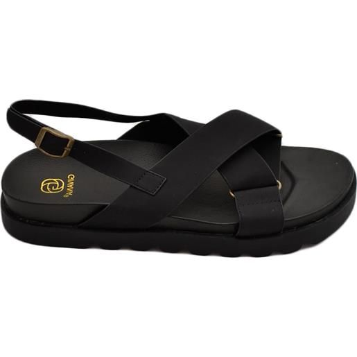 Malu Shoes sandali donna donna platform zeppa nera con fascia incrociata elastico regolabile su dorso comodo