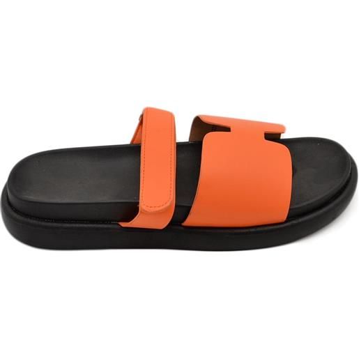 Malu Shoes pantofole ciabatte donna arancione platform zeppa nera con fascia e fibbia strappo regolabile su dorso comodo
