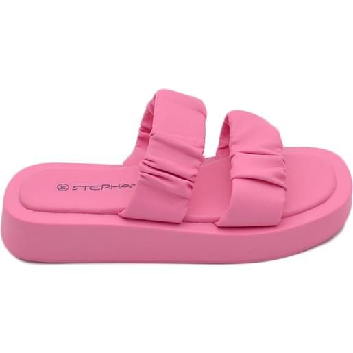 Malu Shoes pantofola donna platform in gomma antiscivolo fucsia fascia arricciata comfort relax estive