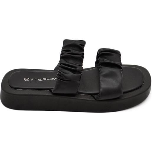 Malu Shoes pantofola donna platform in gomma antiscivolo bianco nero fascia arricciata comfort relax estive