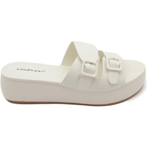 Malu Shoes pantofola donna bianco doppia fibbia regolabile platform in gomma antiscivolo comfort relax estive