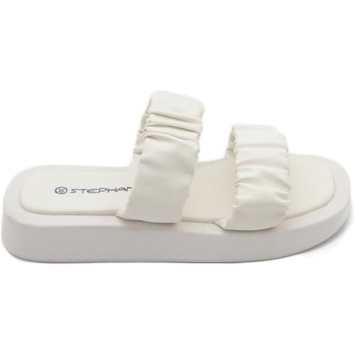 Malu Shoes pantofola donna platform in gomma antiscivolo bianco doppia fascia arricciata comfort relax estive