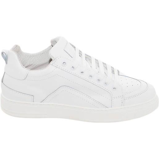 Malu Shoes sneakers bassa uomo in vera pelle bianca e cuciture a contrasto fondo in gomma bianco moda business man comfort
