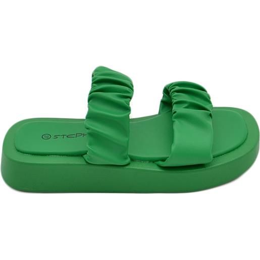 Malu Shoes pantofola donna platform in gomma antiscivolo verde doppia fascia arricciata comfort relax estive