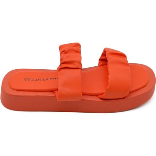 Malu Shoes pantofola donna platform in gomma antiscivolo arancione doppia fascia arricciata comfort relax estive