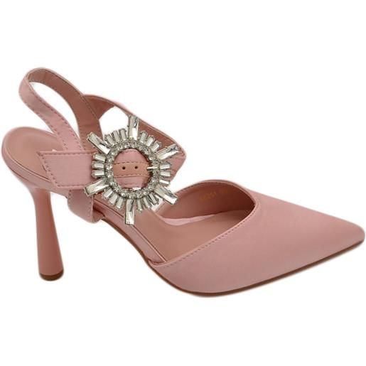Malu Shoes decollete' scarpadonna gioiello in raso rosa cipria applicazione spilla cinturino alla caviglia tacco a spillo 10 comode