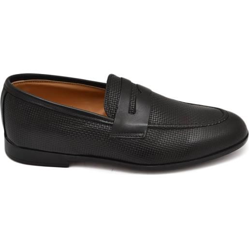 Malu Shoes scarpe uomo mocassino in vera pelle nappa spazzolata nera intreccio piccolo bendina suola in gomma pantofola elegante