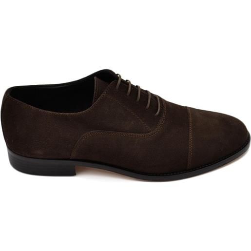 Malu Shoes scarpe uomo stringata elegante derby scamosciata vera pelle marrone mezza punta made in italy fondo gomma light
