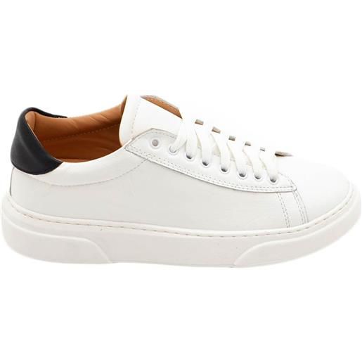 Malu Shoes scarpa sneakers bianca con fortino nero paul 4190 uomo basic vera pelle lacci comodo fondo in gomma sportiva moda casual
