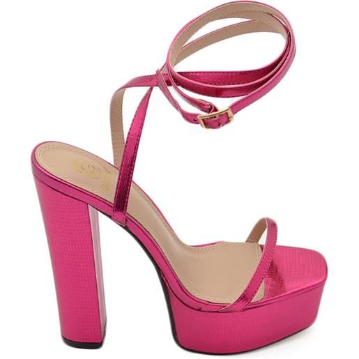 Malu Shoes sandalo donna tacco in pelle fucsia tacco doppio 15 cm plateau 5 cm lacci alla caviglia open toe moda
