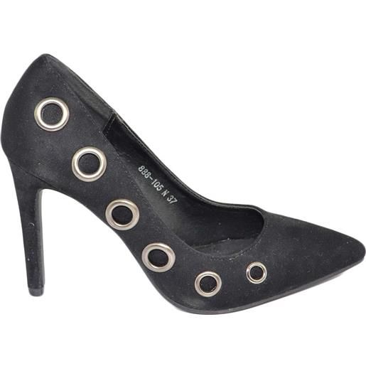 Malu Shoes decollete'scarpe donna a punta in camoscio nero con tacco a spillo 12 borchiato moda glamour