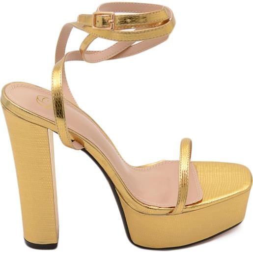Malu Shoes sandalo donna tacco in pelle oro tacco doppio 15 cm plateau 5 cm lacci alla caviglia open toe moda