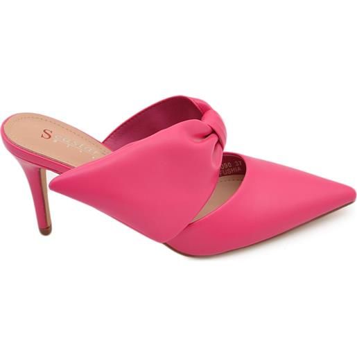 Malu Shoes decollete' donna tacco sottile 7 comfort fucsia in raso con fiocco open toe morbido moda glamour evento