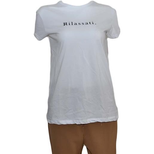 Malu Shoes t-shirt donna basic bianca modello slim bianca con scritta rilassati cotone made in italy