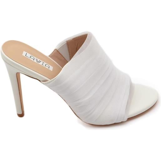 Malu Shoes sandali donna mules pantofole in tessuto plissettato bianco tulle e tacco sottile 12 cm moda tendenza