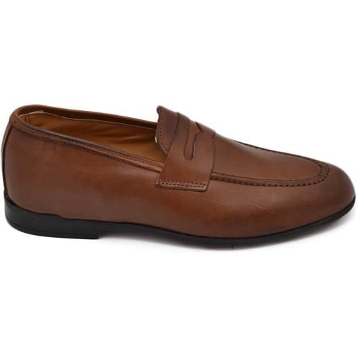 Malu Shoes scarpe uomo mocassino in vera pelle nappa spazzolata marrone bendina suola in gomma pantofola elegante