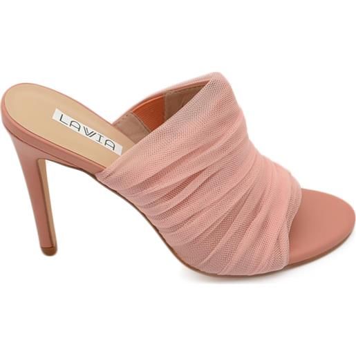 Malu Shoes sandali donna mules pantofole in tessuto plissettato tulle rosa e tacco sottile 12 cm moda tendenza
