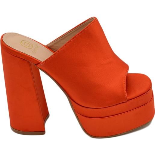 Malu Shoes sabot donna tacco in raso arancione tacco doppio 15 cm plateau 6 cm punta quadrata open toe moda