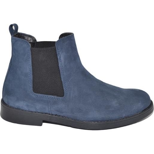 Malu Shoes beatles uomo stivaletto con elastico in vera pelle scamosciata blu suola in gomma ven casual made in italy handmade
