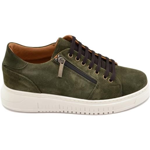 Malu Shoes sneakers uomo bassa vera pelle scamosciata verde con zip fondo alto gomma 4,5 bianco moda comode fatte a mano in italia