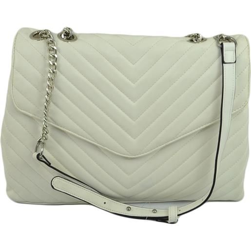 Malu Shoes borsa donna bianca striata a portafoglio 3 scopartimenti chiusura clip e zip catena argento capiente moda glam