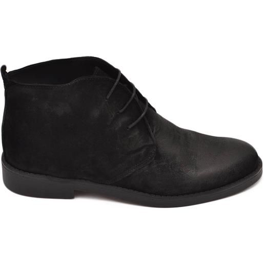 Malu Shoes polacchino uomo in vera pelle camoscio nero spazzolato alla caviglia comfort gomma sottile handmade in italy